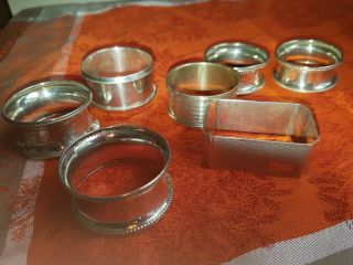 Joblot Antique/vintage Solid Silver Napkin Rings,  Seven In Total.
