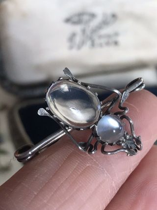 Antique Victorian/edwardian Sterling Silver Moonstone Insect/bug Brooch /pin/box