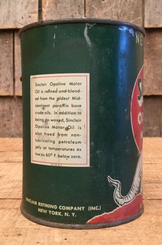 Vintage SINCLAIR OPALINE Motor Oil Gas Service Station Tin Can Dino Graphic Sign 3