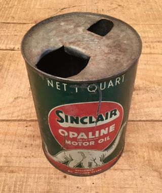 Vintage SINCLAIR OPALINE Motor Oil Gas Service Station Tin Can Dino Graphic Sign 6