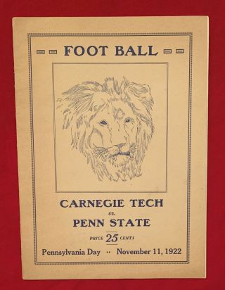 Antique 1922 Penn State Psu Vs Carnegie Tech College Football Program Early Old