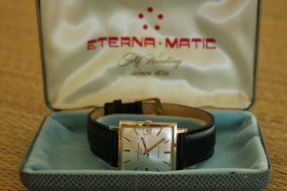 Vintage Eterna - Matic 2000 Silver Date Dial Gold Case Chronometer Watch Box Set