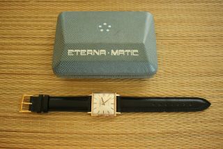 VINTAGE ETERNA - MATIC 2000 SILVER DATE DIAL GOLD CASE CHRONOMETER WATCH BOX SET 2