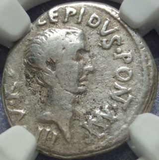 42 Bc Imperatorial Rome Rare Lepidus - Octavian Triumvirs " Two Portrait " Denarius