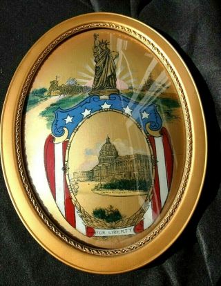 Antique Statue Of Liberty Reverse Painting Oval Convex Glass U.  S.  Capitol 1886