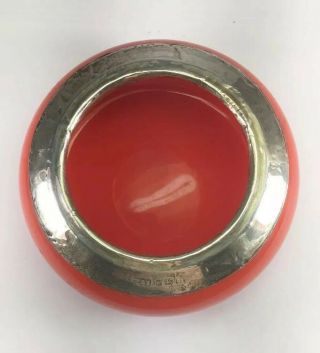 Antique Victorian 1924 Sterling Silver & Red Glass Salt Cellar Dish Size 3” 3