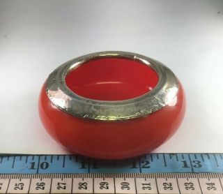 Antique Victorian 1924 Sterling Silver & Red Glass Salt Cellar Dish Size 3” 5