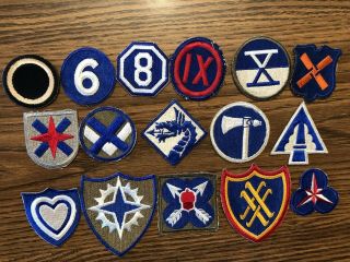 (16) World War Ii Era Army Corps Patches 1st 6th 8 - 10th 12 14 - 16 18 - 22 24th 36th