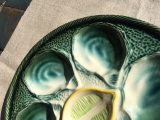7x Vintage St Clement France Majolica 4589 Green Sea Shell Oyster Plates 9.  75 