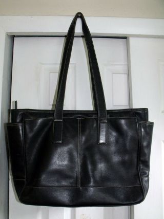 Vtg Coach Black Leather X - Large Hamptons Shoulder Shopper Tote Purse Bag 5098