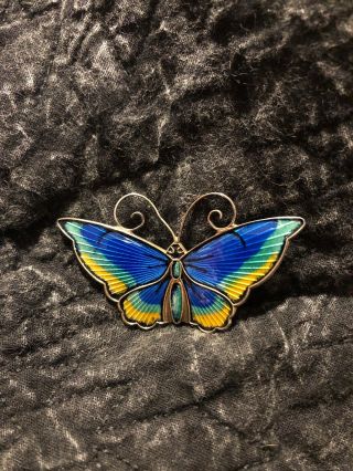 Vintage David Anderson 925 Sterling Silver Enamel Guilloche Butterfly Brooch Pin