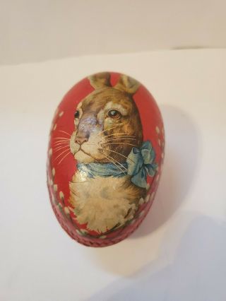 Antique Vintage 4 " German Red Bunny Rabbit Paper Mache Egg Candy Container