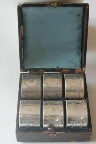 Boxed Set Of 6 Victorian Silver Plated Napkin Rings.  C1880