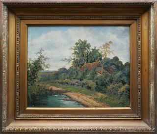 Ethel K Cole - Signed Antique Oil Painting On Canvas - River Landscape.