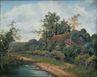 ETHEL K COLE - SIGNED ANTIQUE OIL PAINTING ON CANVAS - RIVER LANDSCAPE. 2