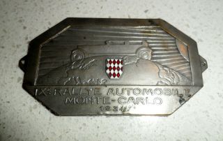 Vintage Car Badge " Rally Automobile Monte - Carlo 1930 "
