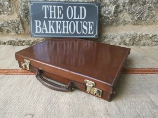 An Antique Vintage Tan Leather Briefcase Attache Case