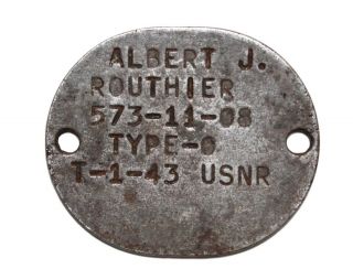 Us Wwii Usn Navy Dog Tag Id Disc T - 1943 Date