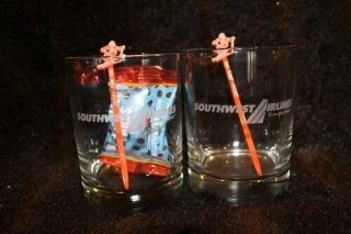 Southwest Airlines Cocktail Or Highball Glasses.  Four (4) Very Large Vintage And