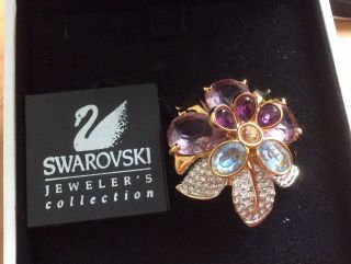 Vintage Swarovski Swan Logo Multi Color Crystal Rhinestone Orchid Brooch/pin