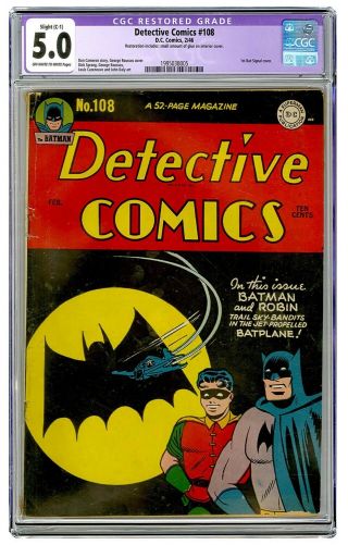Detective Comics 108 Cgc 5.  0 Vintage Dc Comic Key 1st Bat - Signal Cover App 10c