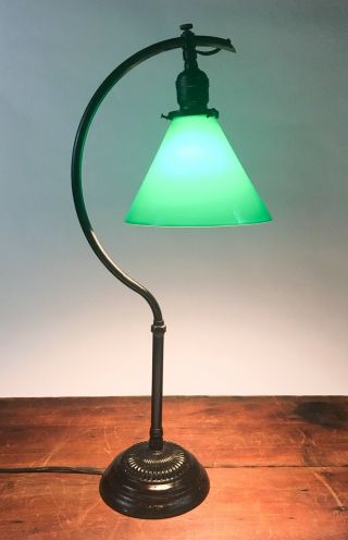 Antique FARIES C - Arm Adjustable Industrial Table Desk Lamp Emeralite Shade 3