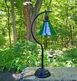 Antique FARIES C - Arm Adjustable Industrial Table Desk Lamp Emeralite Shade 6