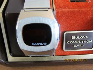 Vintage Mens Bulova Computron Quartz LED Watch Box Book,  MINTY 5