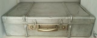 Vintage Aluminum Suitcase Steam Trunk No Key Latches Do Work 29 1/2 " L