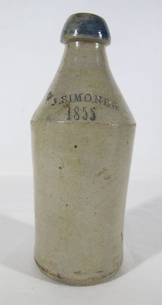 Antique Dated 1855 Pre Prohibition Cobalt STONEWARE Bottle J SIMONDS yqz 3