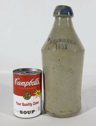 Antique Dated 1855 Pre Prohibition Cobalt STONEWARE Bottle J SIMONDS yqz 4