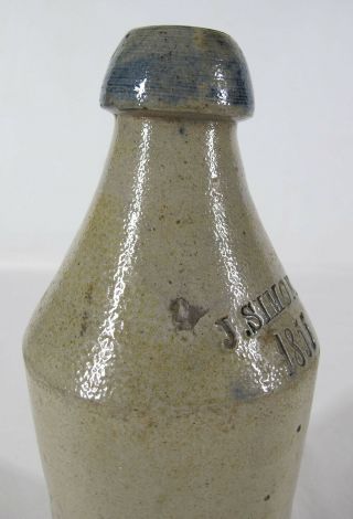 Antique Dated 1855 Pre Prohibition Cobalt STONEWARE Bottle J SIMONDS yqz 7