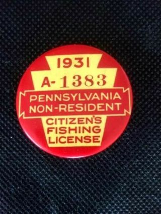 1931 Pennsylvania Non Resident Fishing License Button