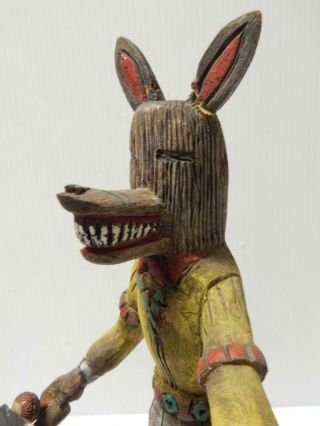 Vintage Hopi Indian Wolf Kachina - All Wood - 13 1/4 " T - Carving