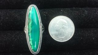 Vtg.  Navajo Large Sterling Silver Braided Green Agate Stone Sz.  7,