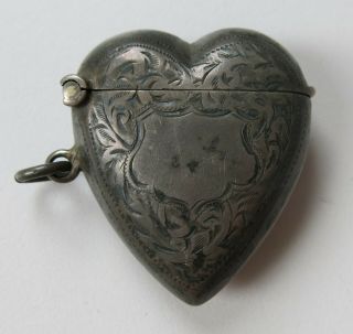 Antique British Sterling Silver Heart - Shaped Vesta Case C.  1909