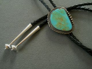 Vintage Native American Indian Turquoise Sterling Silver Bolo Tie Signed B