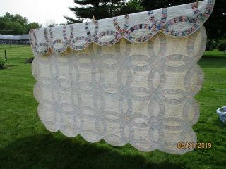 VTG hand pieced quilt Wedding Ring 94 