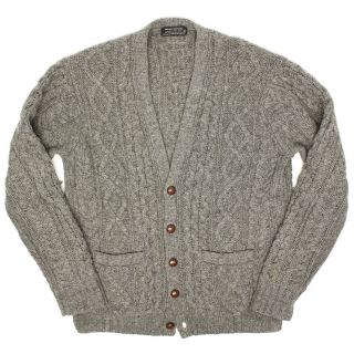 Vtg Brooks Brothers Mens Cardigan Sweater 42 Gray Scottish Shetland Wool Cable