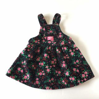 Vintage Oshkosh Vestbak Black Cord Floral Overalls Dress Jumper Girls Size 3t