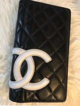Chanel Black Lambskin Cambon Bi - Fold Wallet