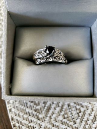 Pre - Owned 1 3/8ct Tw Black Diamond Vintage Style Bridal Set In 10kt White Gold