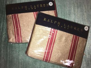 Rare 2pc Ralph Lauren Jardiniere Bertrand Red Stripe Sateen King Sheet Set