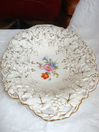 Antique meissen porcelain Serving Plate / Bowl Raised Gold Gilt & Floral Platter 2