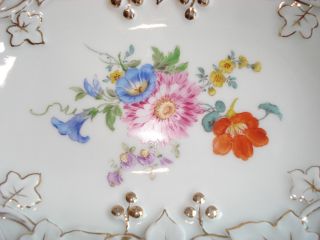 Antique meissen porcelain Serving Plate / Bowl Raised Gold Gilt & Floral Platter 4