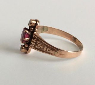 Antique 10K Gold Ring with Ornate Design,  Red Stone & Pearls,  Size 7 ½ 2