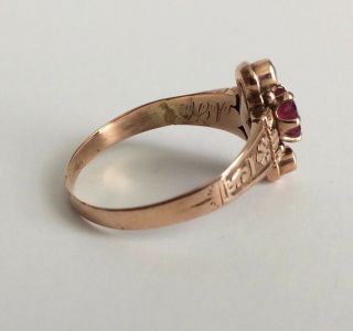 Antique 10K Gold Ring with Ornate Design,  Red Stone & Pearls,  Size 7 ½ 3