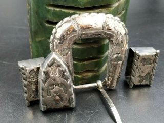 Vintage Mexico Ornate Sterling Silver 4 Piece Belt Buckle Set