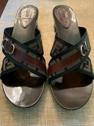Authentic Vintage Fendi Zucca Pattern Sandals Size 41