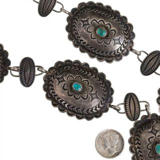 Antique Navajo Squash Blossom Necklace / Concho Belt Turquoise Old Pawn Sterling 7